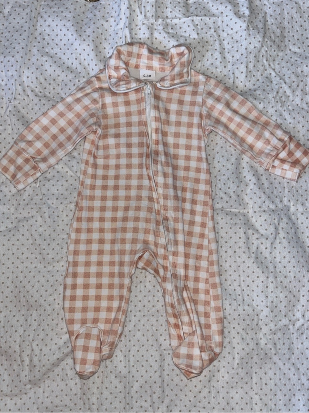 Amazon Peach and White Plaid Footed One-Piece